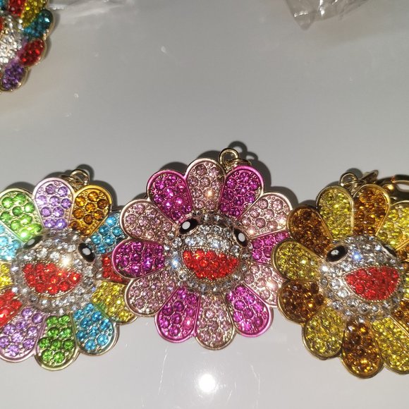 Takashi Murakami Style Rhinestone Flower Keychain/Bag Charm NWT - Picture 10 of 10